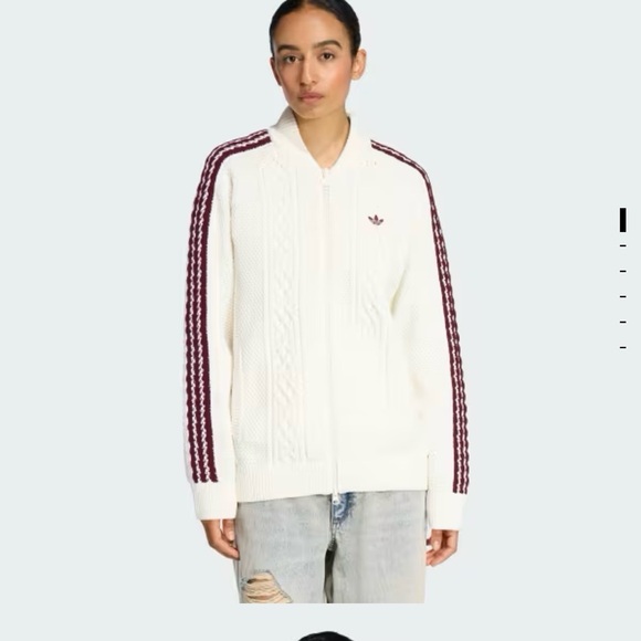 adidas Sweaters - NWOT Adidas Women's Cream Cardigan with Burgundy Accents